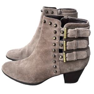Stuart Weitzman Kickstart Studded Suede Ankle Boot, Neutral